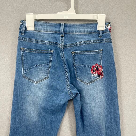 Boutique Embroidered Flare Jeans Womens 4 Bell Bottom Boho Hippie Stretch Denim - Picture 12 of 14